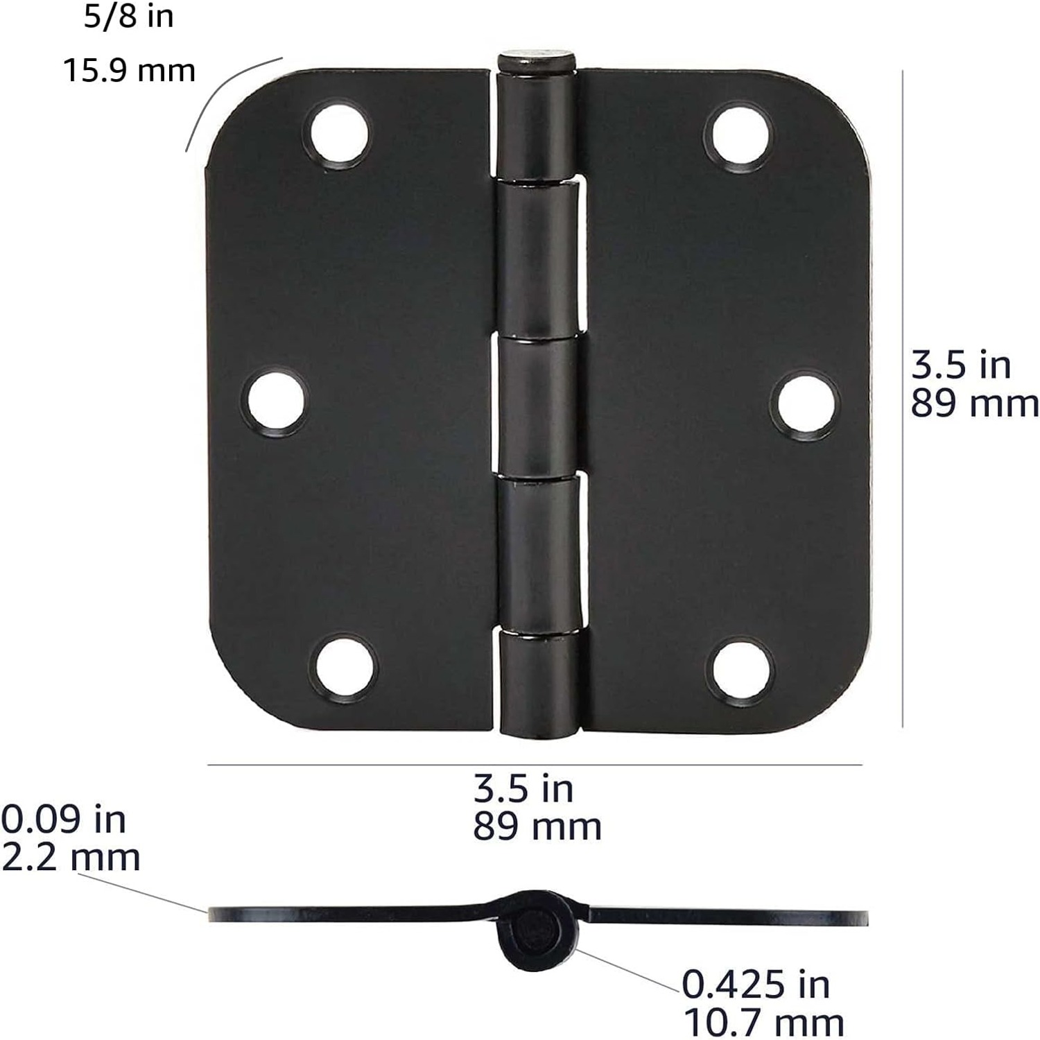 Rounded Corner Door Butt Hinges, 18 Pack, Matte Black: image 2