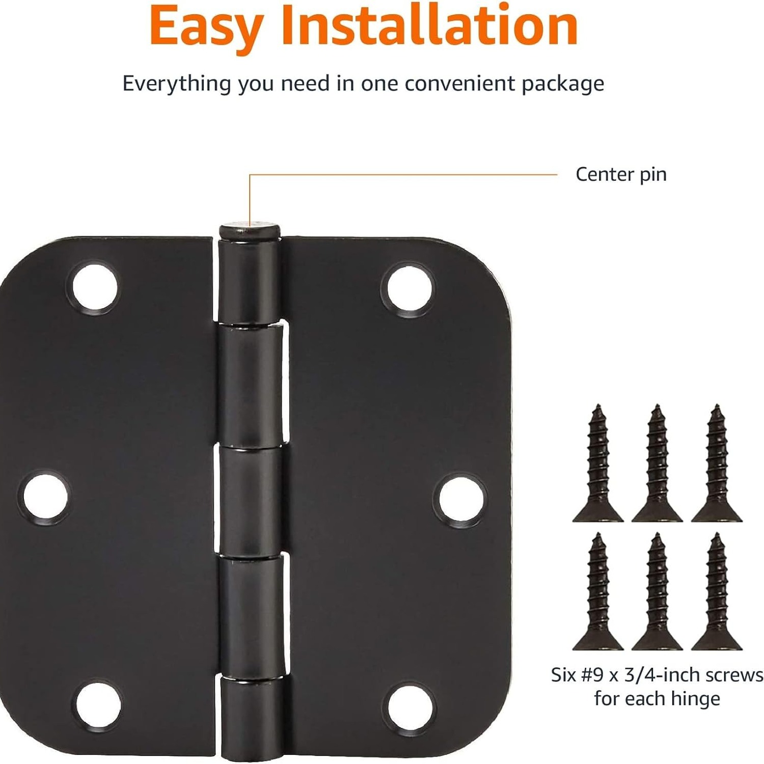 Rounded Corner Door Butt Hinges, 18 Pack, Matte Black: image 3